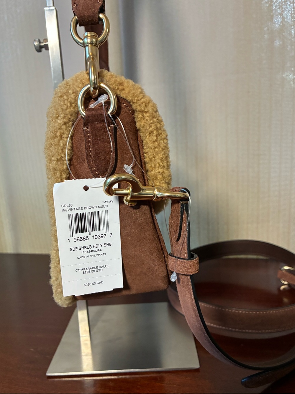 Coach Hadley Suede with Shearling Trim Crossbody NWT - Picture 3 of 6